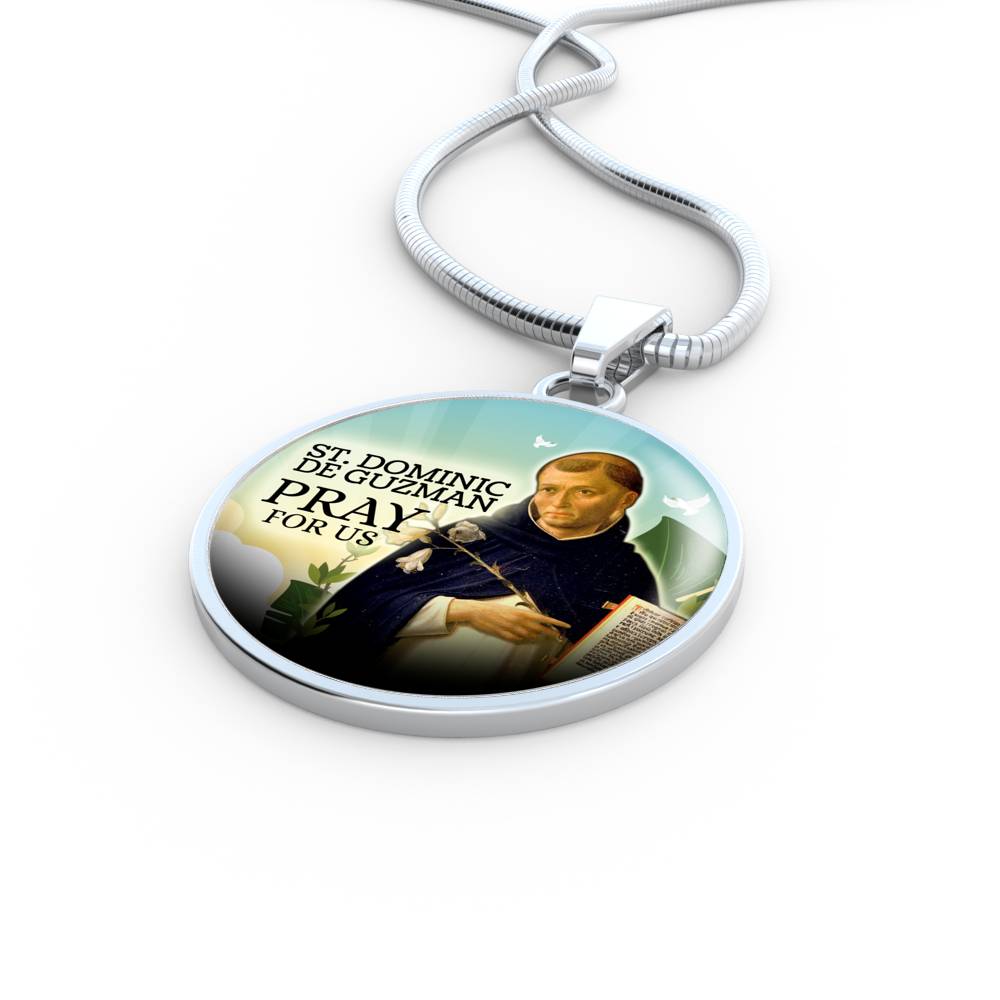 Catholic St. Dominic De Guzman Circle Necklace Stainless Steel or 18k Gold 18-22" - Express Your Love Gifts