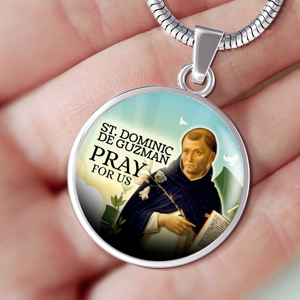 Catholic St. Dominic De Guzman Circle Necklace Stainless Steel or 18k Gold 18-22" - Express Your Love Gifts