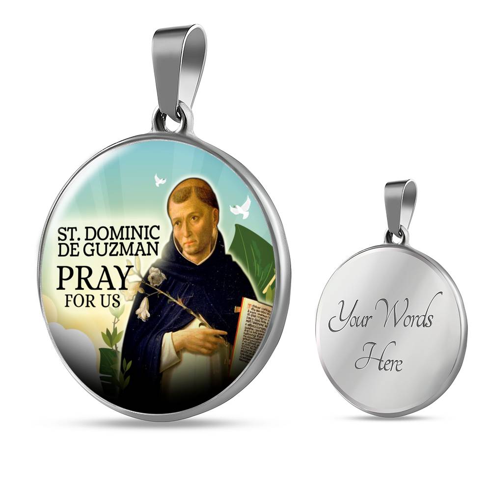 Catholic St. Dominic De Guzman Circle Necklace Stainless Steel or 18k Gold 18-22" - Express Your Love Gifts