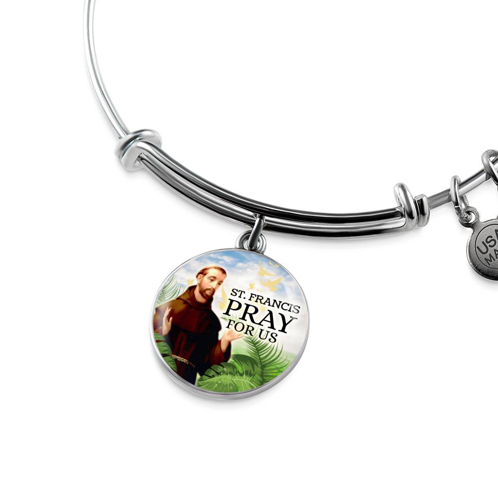 Catholic St. Francis Circle Bangle Bracelet Stainless Steel or 18k Gold" - Express Your Love Gifts