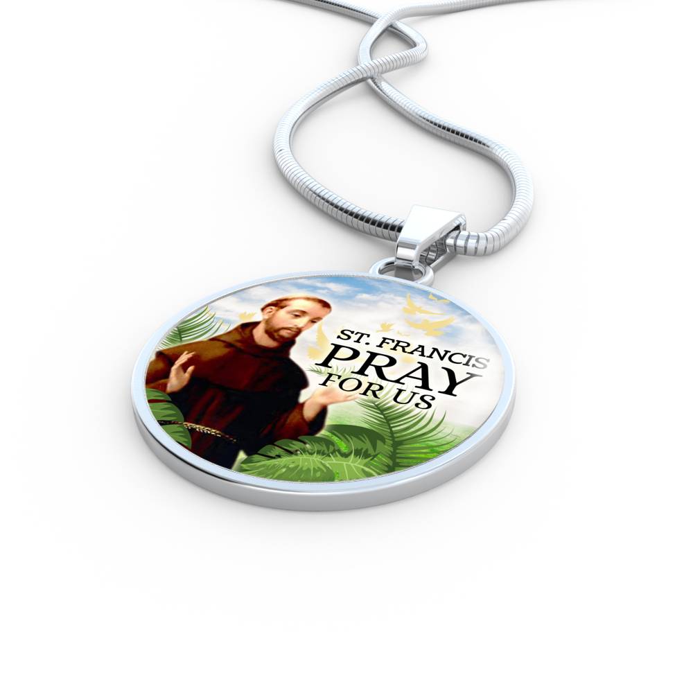 Catholic St. Francis Circle Necklace Stainless Steel or 18k Gold 18-22" - Express Your Love Gifts
