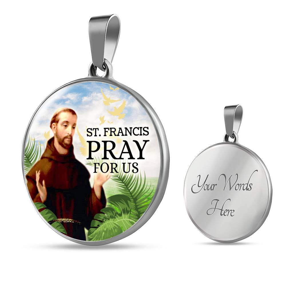 Catholic St. Francis Circle Necklace Stainless Steel or 18k Gold 18-22" - Express Your Love Gifts