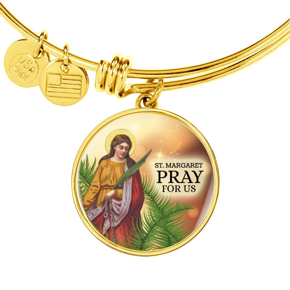 Catholic St. Margaret Circle Bangle Bracelet Stainless Steel or 18k Gold" - Express Your Love Gifts