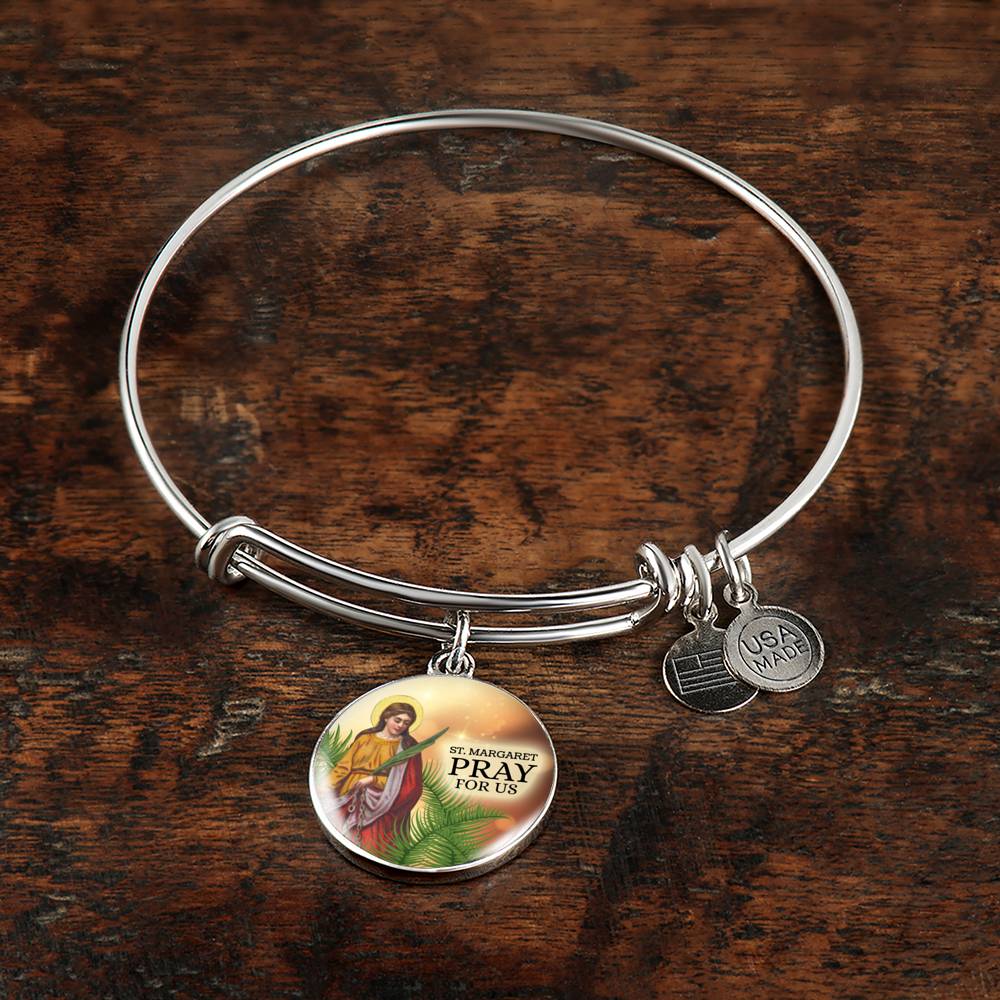 Catholic St. Margaret Circle Bangle Bracelet Stainless Steel or 18k Gold" - Express Your Love Gifts