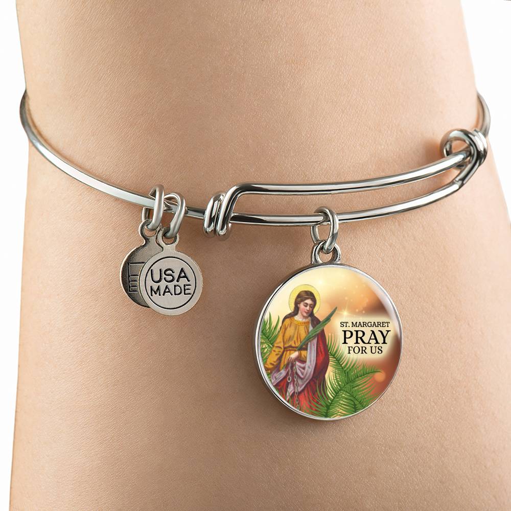 Catholic St. Margaret Circle Bangle Bracelet Stainless Steel or 18k Gold" - Express Your Love Gifts