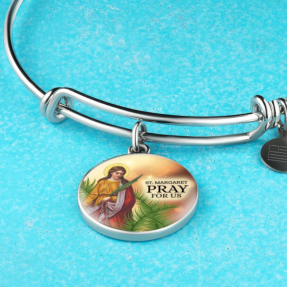 Catholic St. Margaret Circle Bangle Bracelet Stainless Steel or 18k Gold" - Express Your Love Gifts