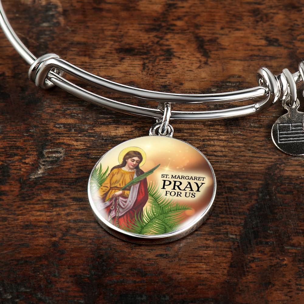 Catholic St. Margaret Circle Bangle Bracelet Stainless Steel or 18k Gold" - Express Your Love Gifts