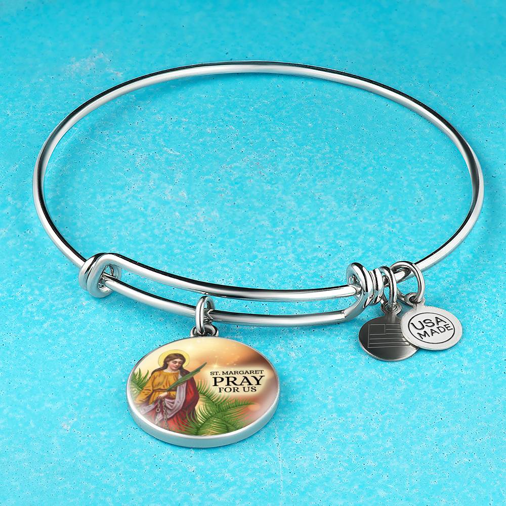 Catholic St. Margaret Circle Bangle Bracelet Stainless Steel or 18k Gold" - Express Your Love Gifts
