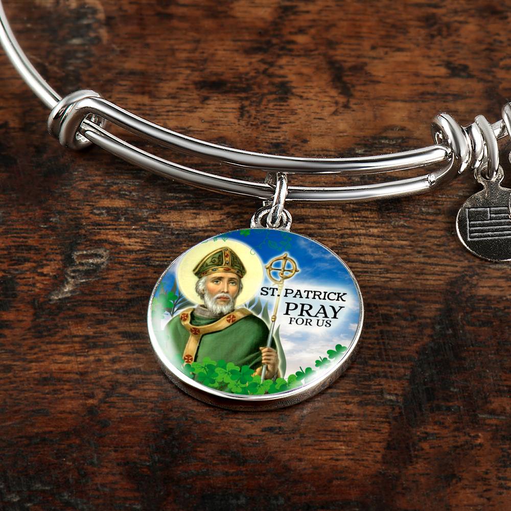 Catholic St. Patrick Circle Bangle Bracelet Stainless Steel or 18k Gold" - Express Your Love Gifts