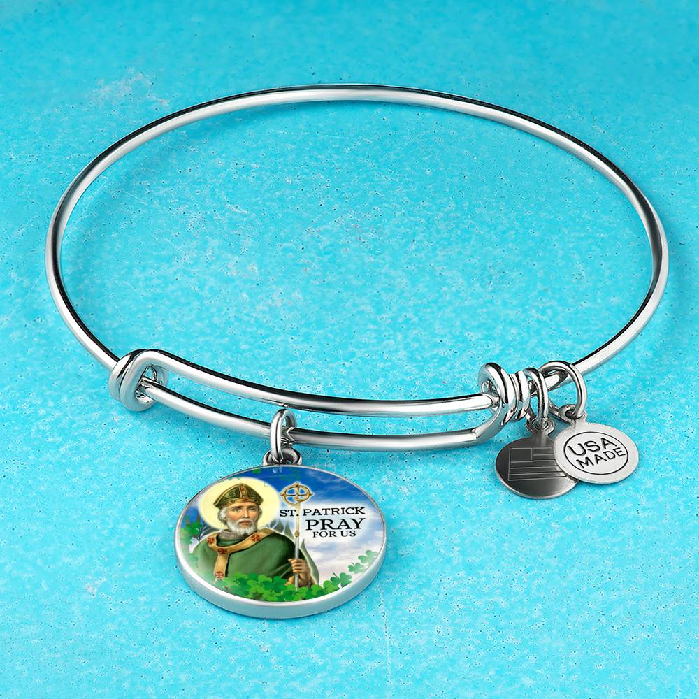 Catholic St. Patrick Circle Bangle Bracelet Stainless Steel or 18k Gold" - Express Your Love Gifts