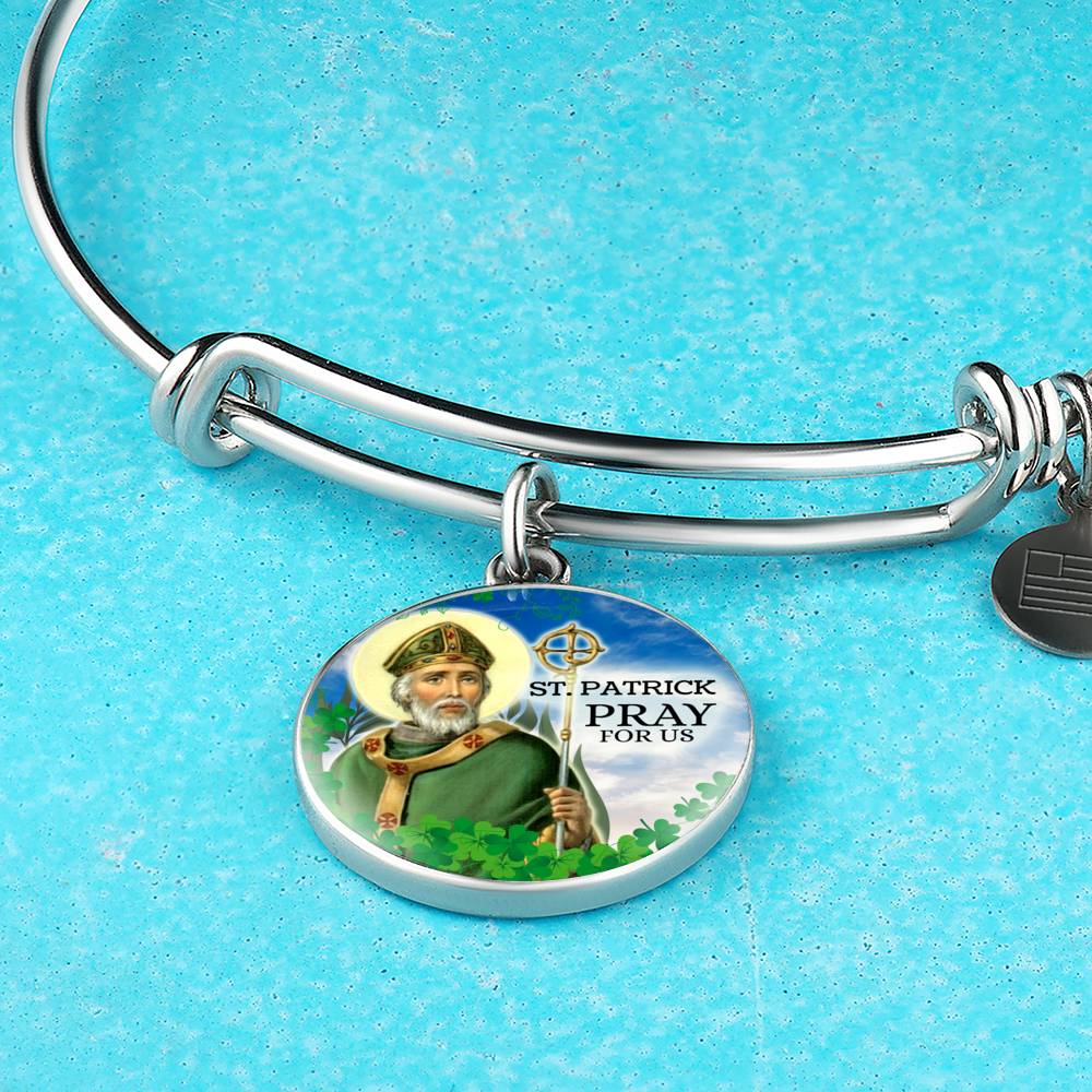 Catholic St. Patrick Circle Bangle Bracelet Stainless Steel or 18k Gold" - Express Your Love Gifts