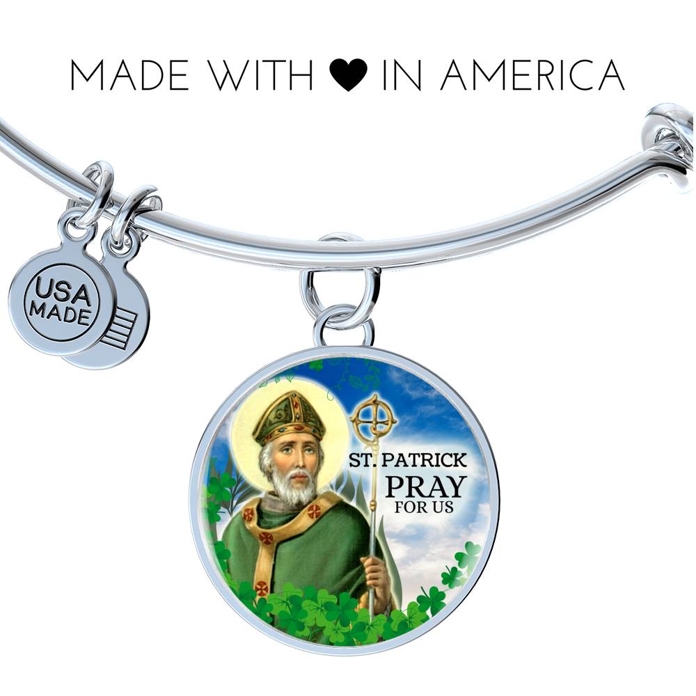 Catholic St. Patrick Circle Bangle Bracelet Stainless Steel or 18k Gold" - Express Your Love Gifts