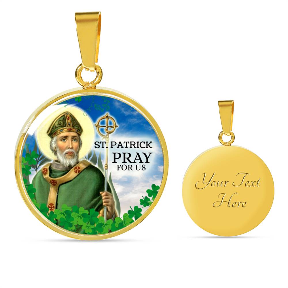 Catholic St. Patrick Circle Necklace Stainless Steel or 18k Gold 18-22" - Express Your Love Gifts