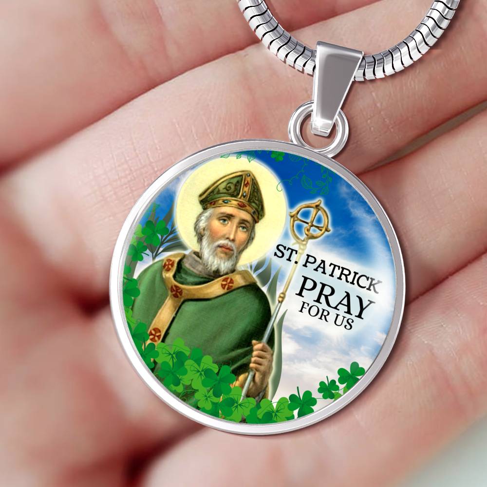 Catholic St. Patrick Circle Necklace Stainless Steel or 18k Gold 18-22" - Express Your Love Gifts