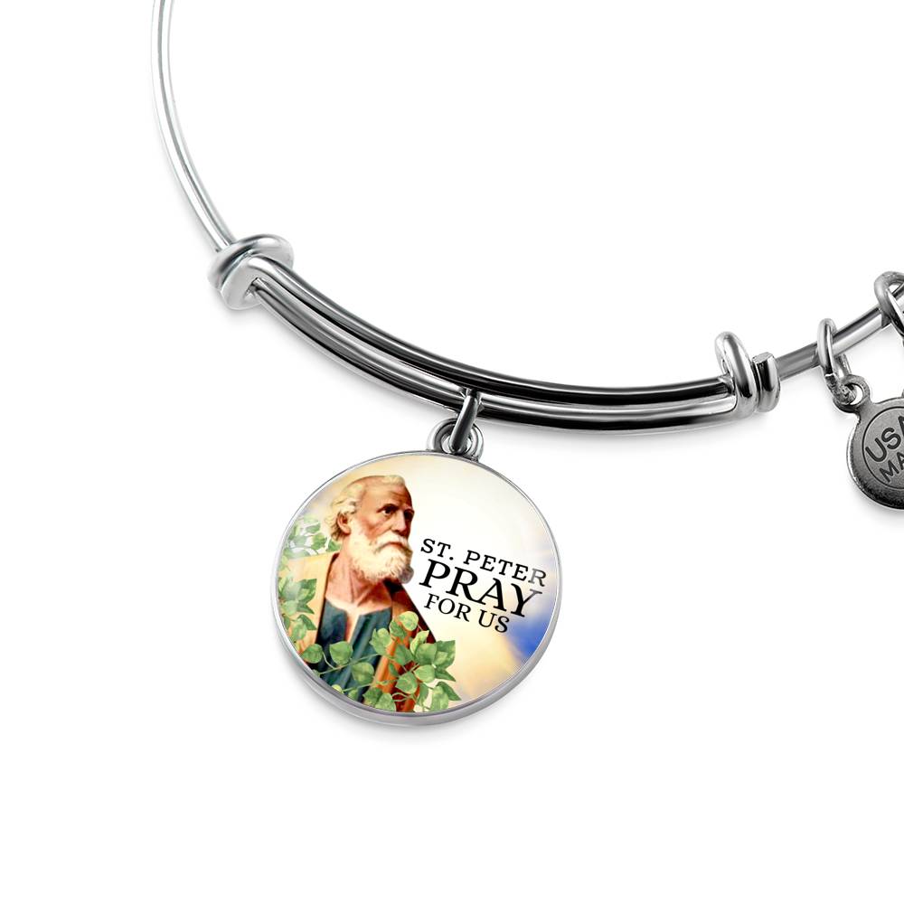 Catholic St. Peter Circle Bangle Bracelet Stainless Steel or 18k Gold" - Express Your Love Gifts