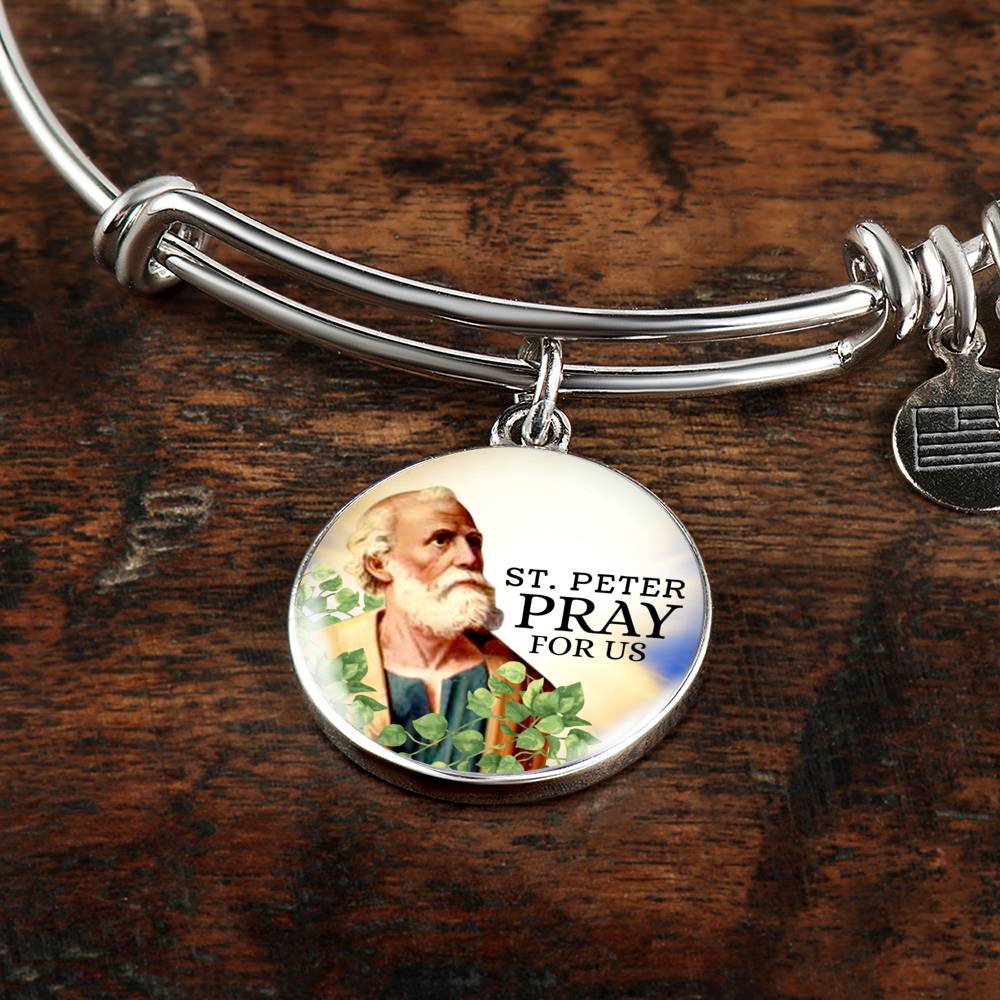 Catholic St. Peter Circle Bangle Bracelet Stainless Steel or 18k Gold" - Express Your Love Gifts