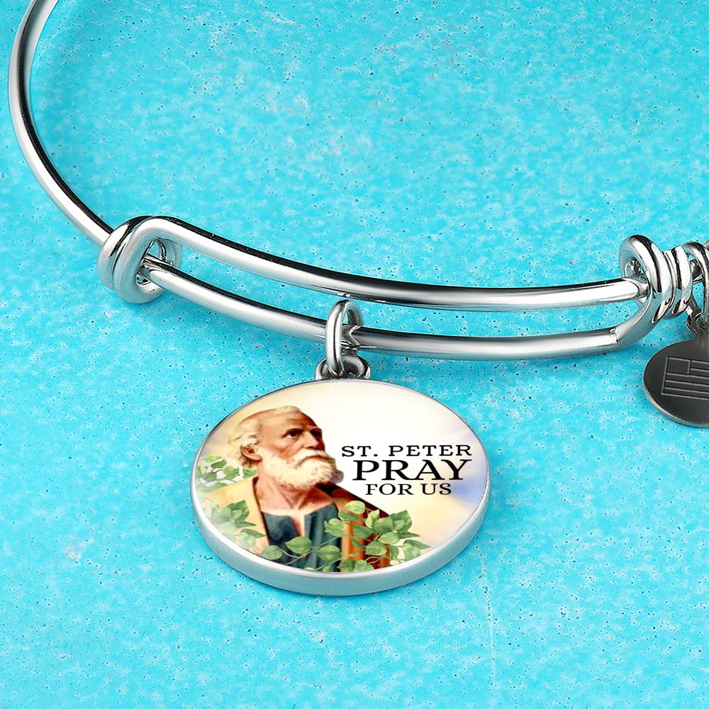 Catholic St. Peter Circle Bangle Bracelet Stainless Steel or 18k Gold" - Express Your Love Gifts