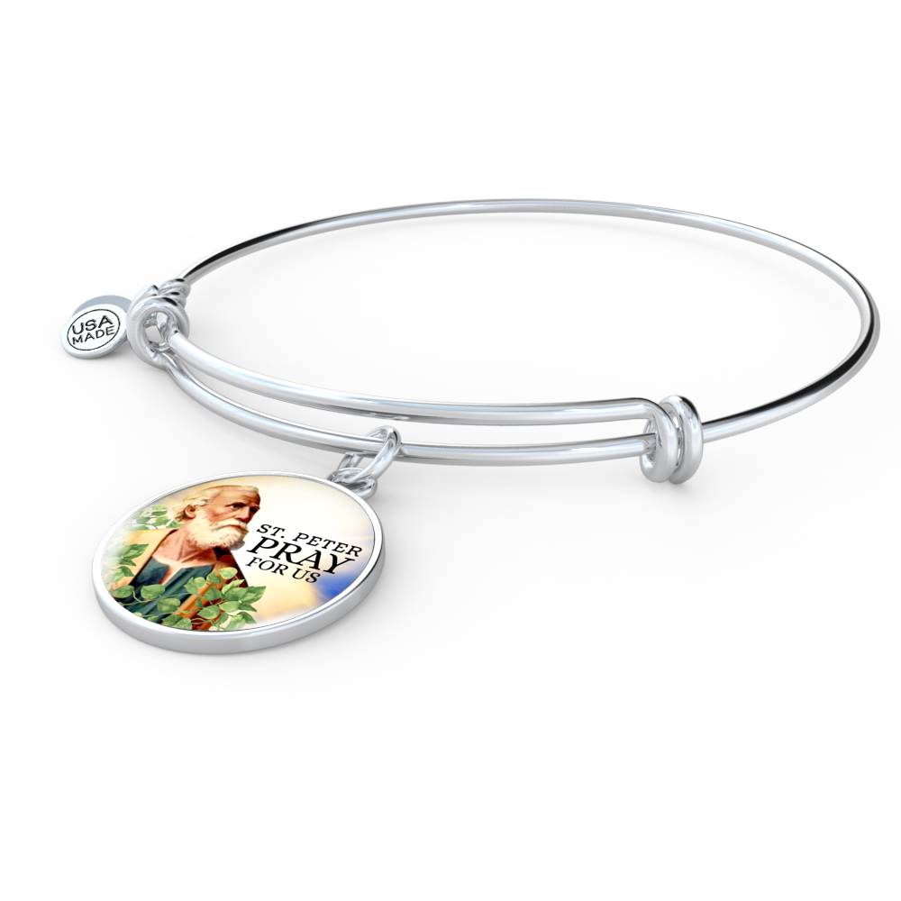 Catholic St. Peter Circle Bangle Bracelet Stainless Steel or 18k Gold" - Express Your Love Gifts