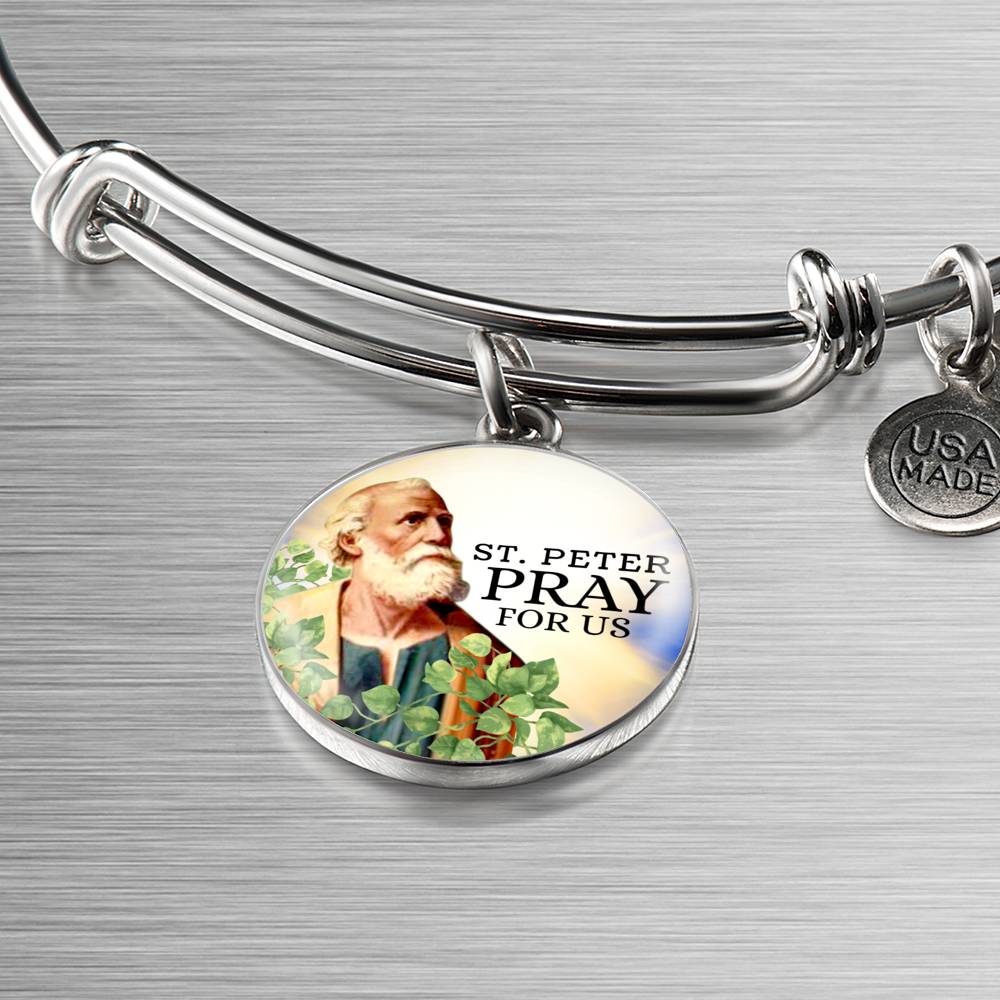 Catholic St. Peter Circle Bangle Bracelet Stainless Steel or 18k Gold" - Express Your Love Gifts