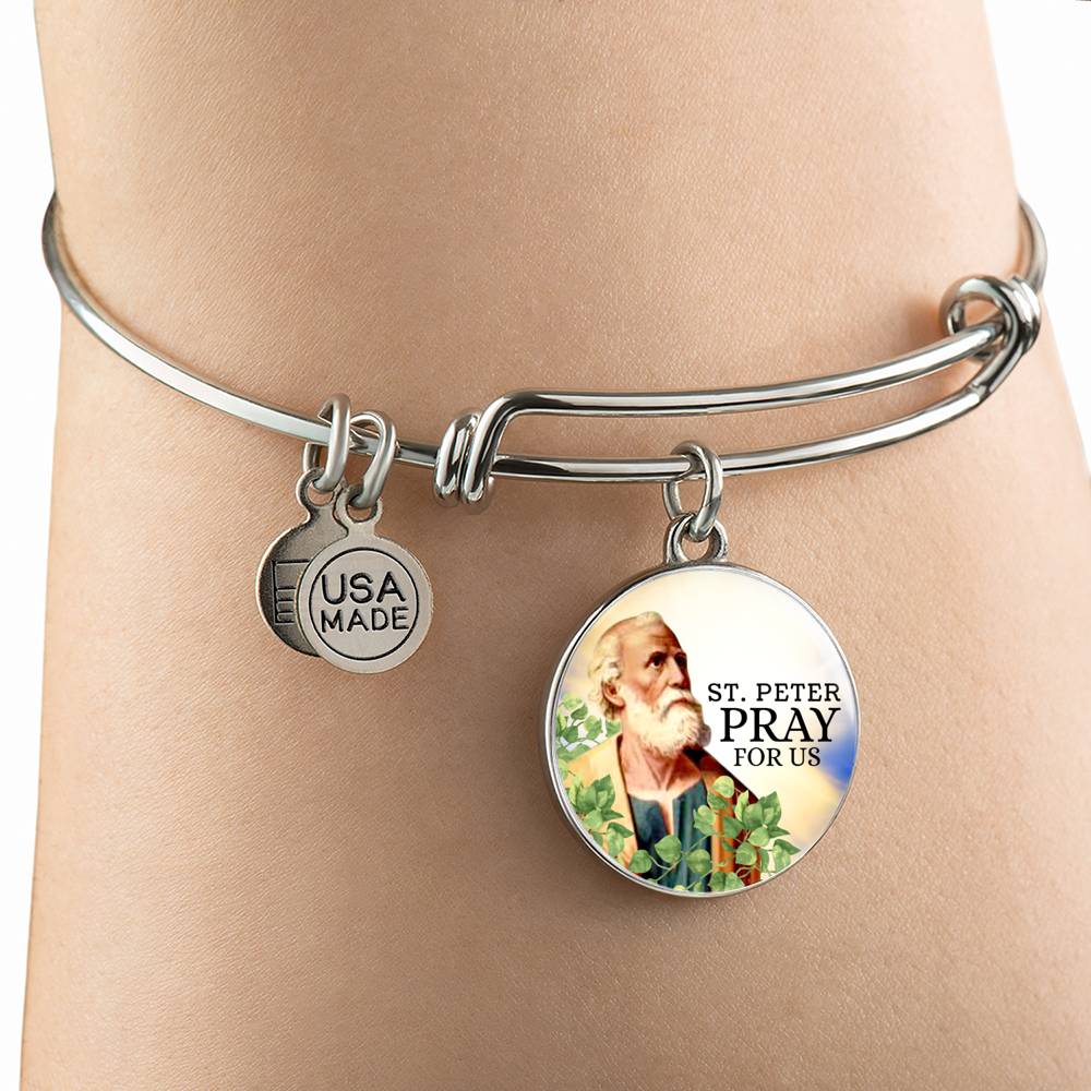 Catholic St. Peter Circle Bangle Bracelet Stainless Steel or 18k Gold" - Express Your Love Gifts