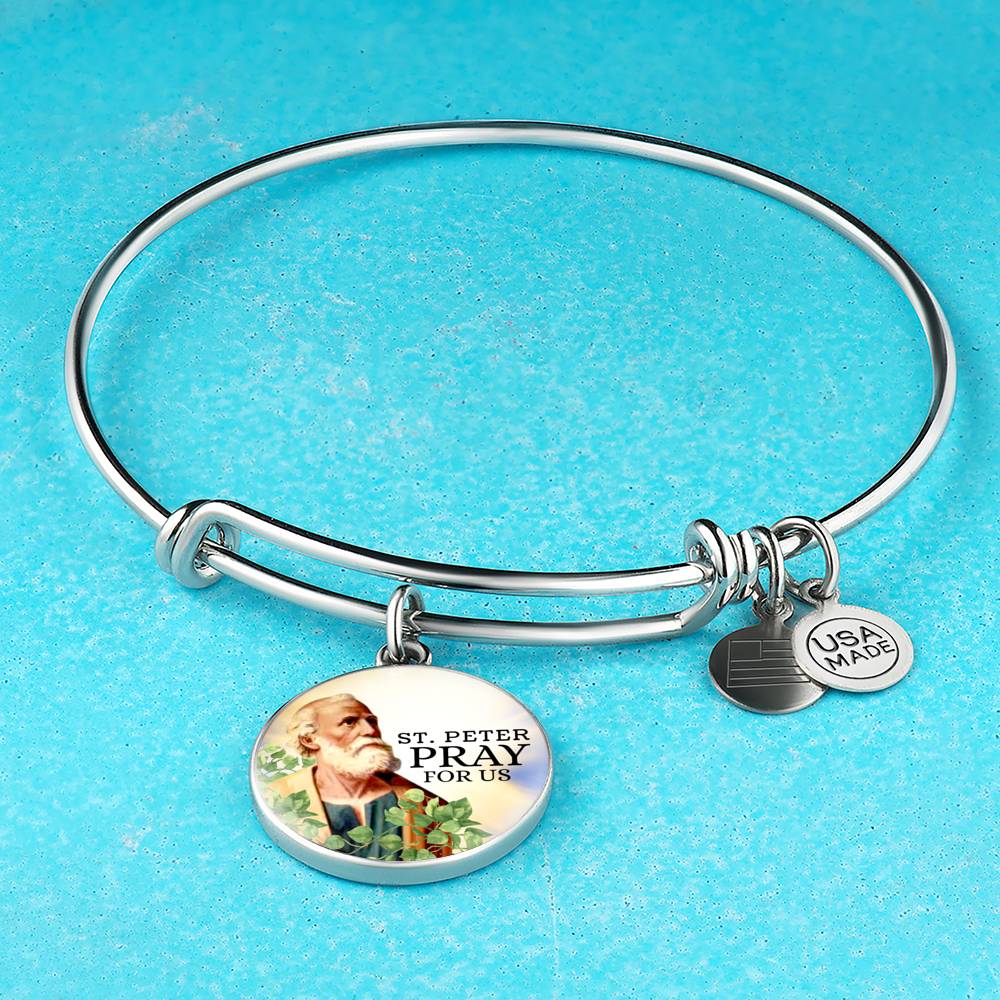 Catholic St. Peter Circle Bangle Bracelet Stainless Steel or 18k Gold" - Express Your Love Gifts