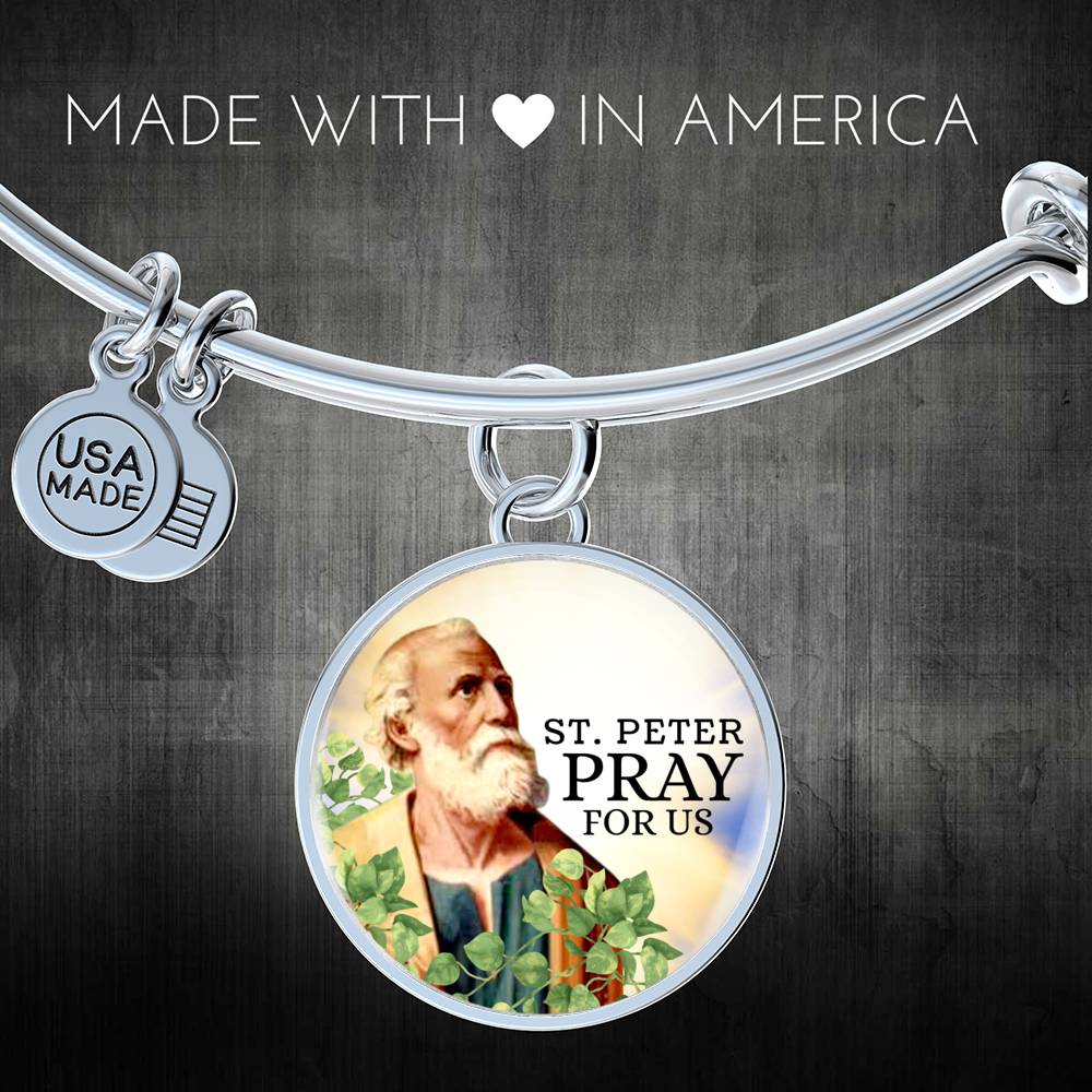 Catholic St. Peter Circle Bangle Bracelet Stainless Steel or 18k Gold" - Express Your Love Gifts