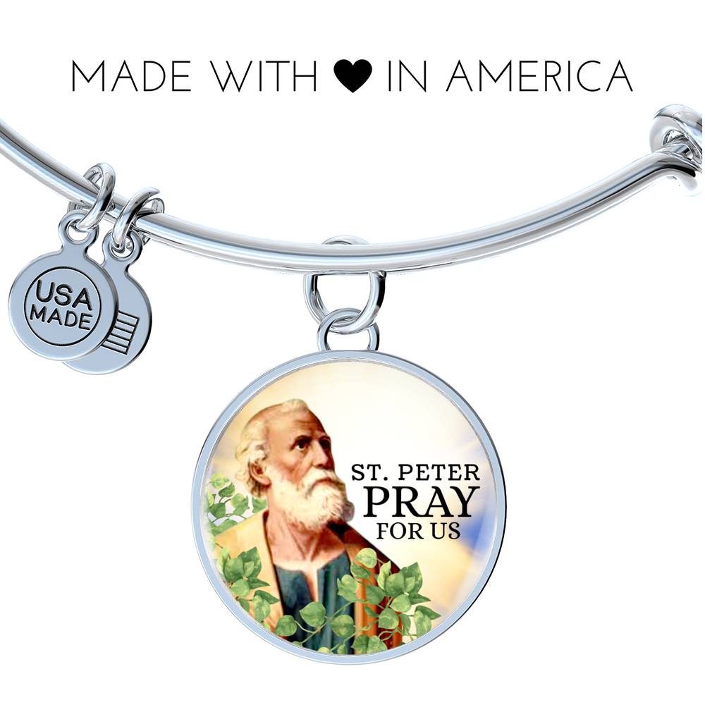 Catholic St. Peter Circle Bangle Bracelet Stainless Steel or 18k Gold" - Express Your Love Gifts