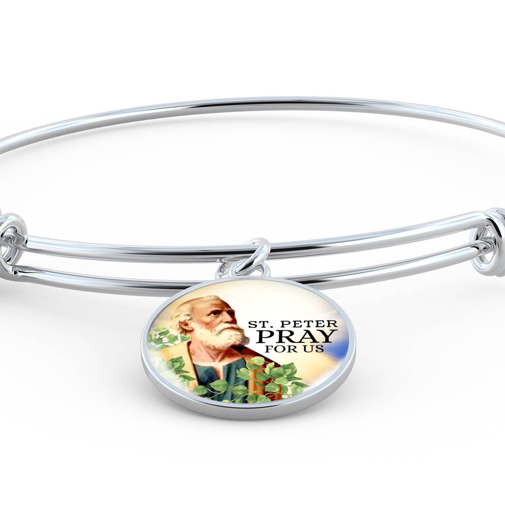 Catholic St. Peter Circle Bangle Bracelet Stainless Steel or 18k Gold" - Express Your Love Gifts