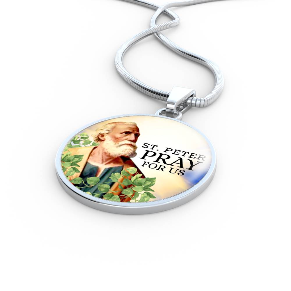 Catholic St. Peter Circle Necklace Stainless Steel or 18k Gold 18-22" - Express Your Love Gifts