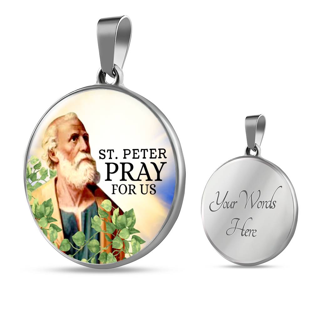 Catholic St. Peter Circle Necklace Stainless Steel or 18k Gold 18-22" - Express Your Love Gifts