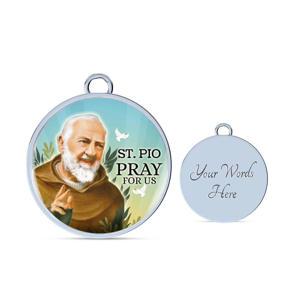 Catholic St. Pio Circle Bangle Bracelet Stainless Steel or 18k Gold" - Express Your Love Gifts