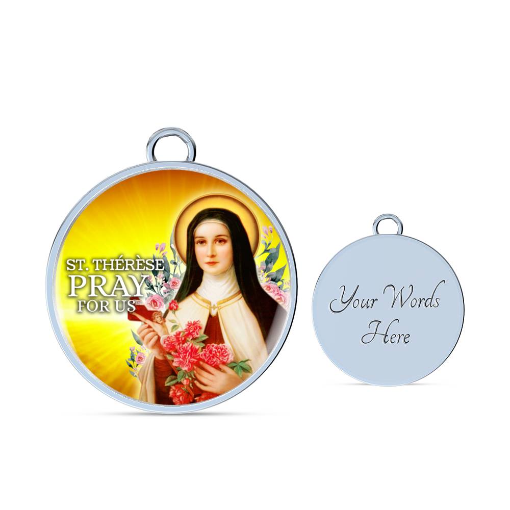 Catholic St. Therese Circle Bangle Bracelet Stainless Steel or 18k Gold" - Express Your Love Gifts