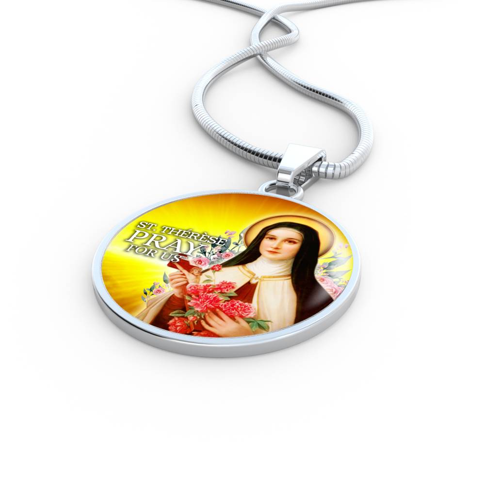 Catholic St. Therese Circle Necklace Stainless Steel or 18k Gold 18-22" - Express Your Love Gifts