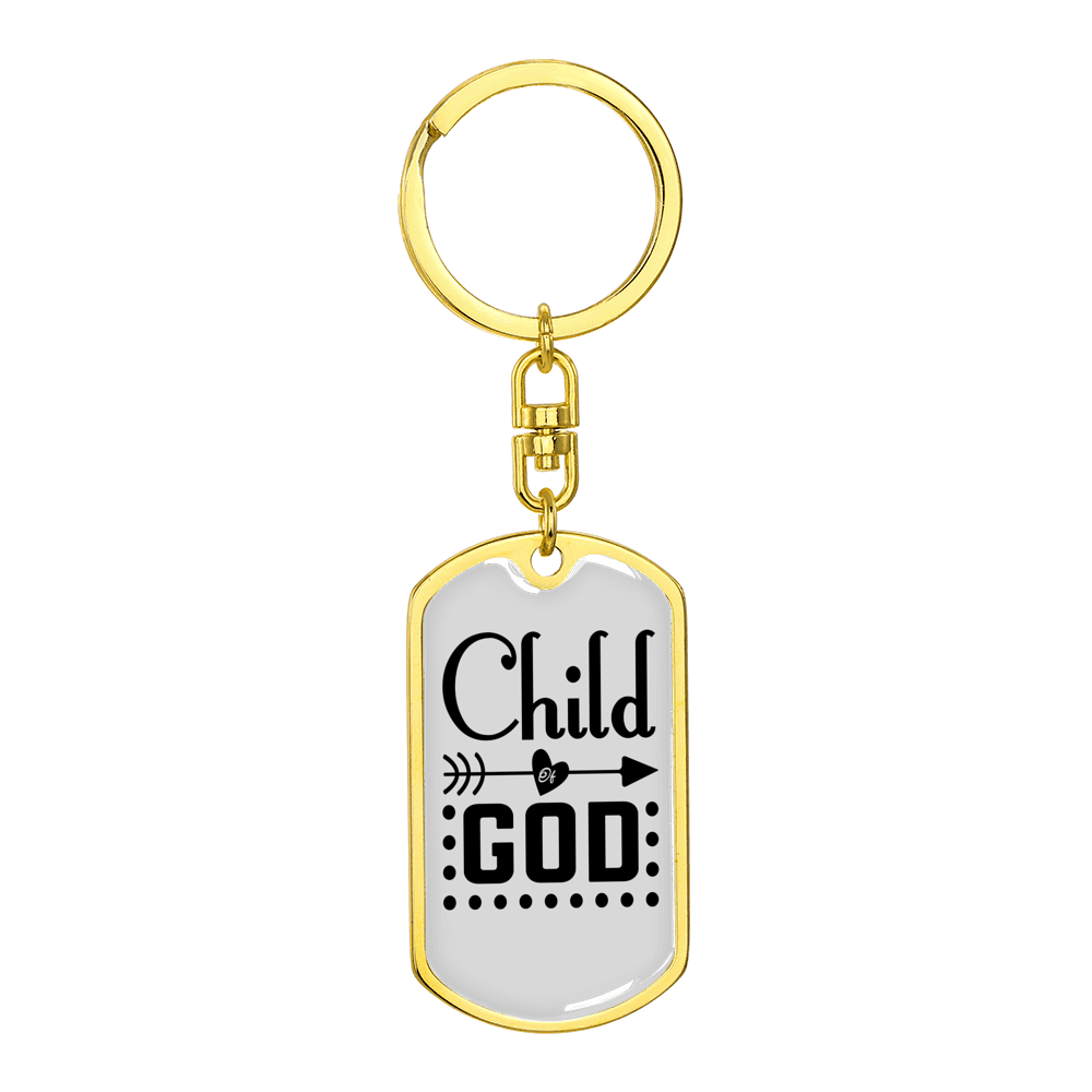 Child Of God Arrow Heart Stainless Steel or 18k Gold Premium Swivel Dog Tag Keychain