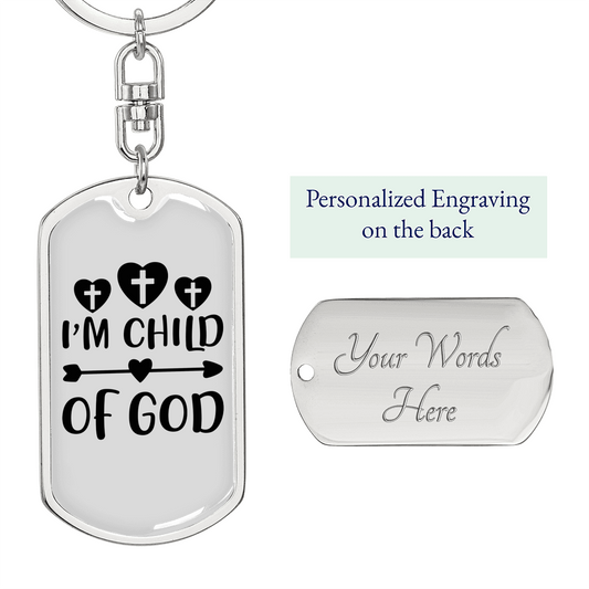 Child Of God Cross Keychain Stainless Steel or 18k Gold Dog Tag Keyring-Express Your Love Gifts