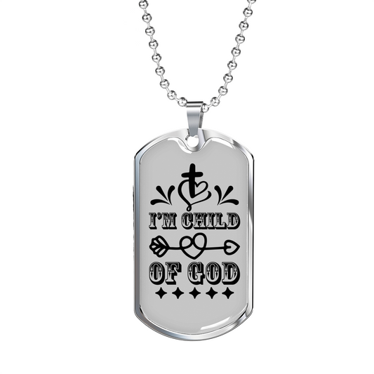 Child Of God Cross Necklace Stainless Steel or 18k Gold Dog Tag 24" Chain-Express Your Love Gifts
