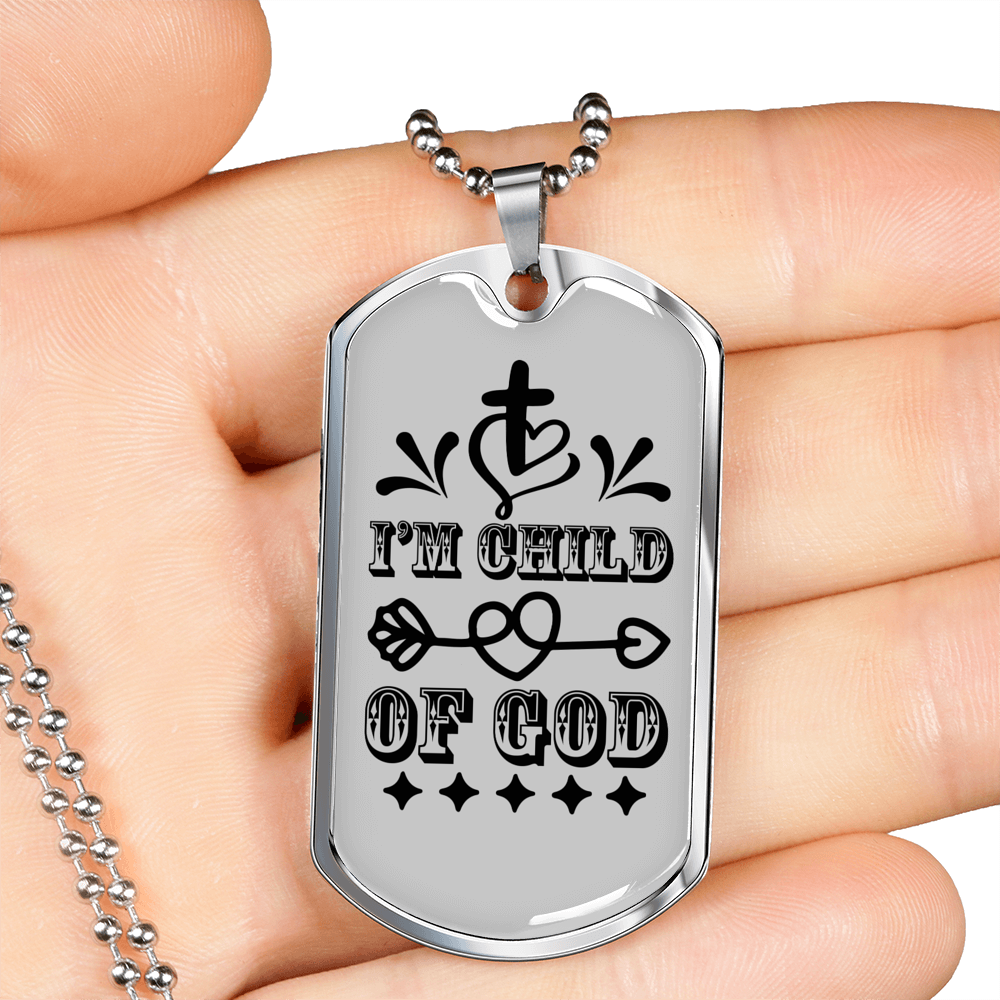Child Of God Cross Necklace Stainless Steel or 18k Gold Dog Tag 24" Chain-Express Your Love Gifts