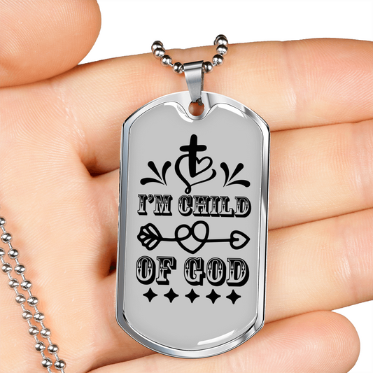 Child Of God Cross Necklace Stainless Steel or 18k Gold Dog Tag 24" Chain-Express Your Love Gifts