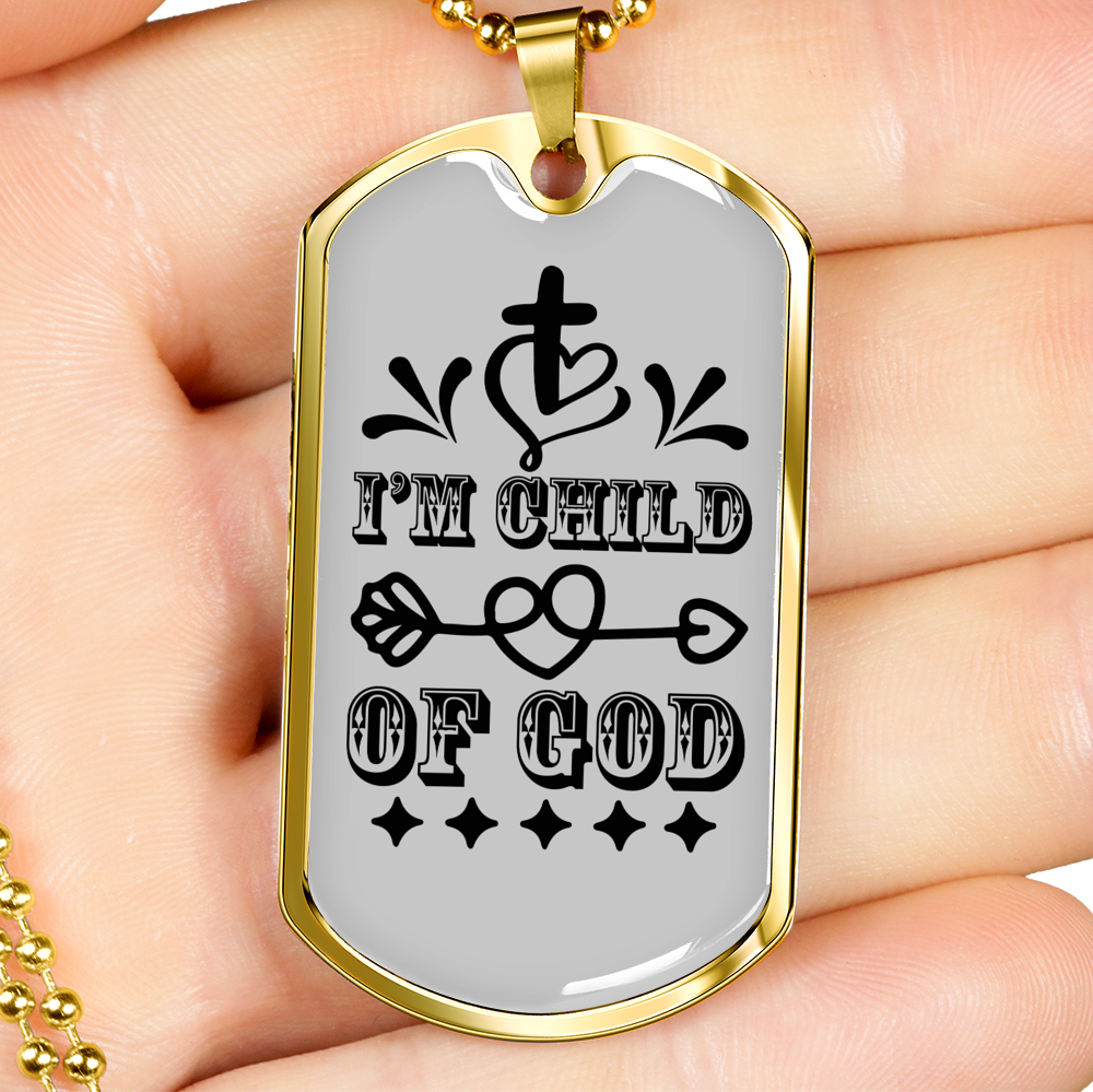 Child Of God Cross Necklace Stainless Steel or 18k Gold Dog Tag 24" Chain-Express Your Love Gifts