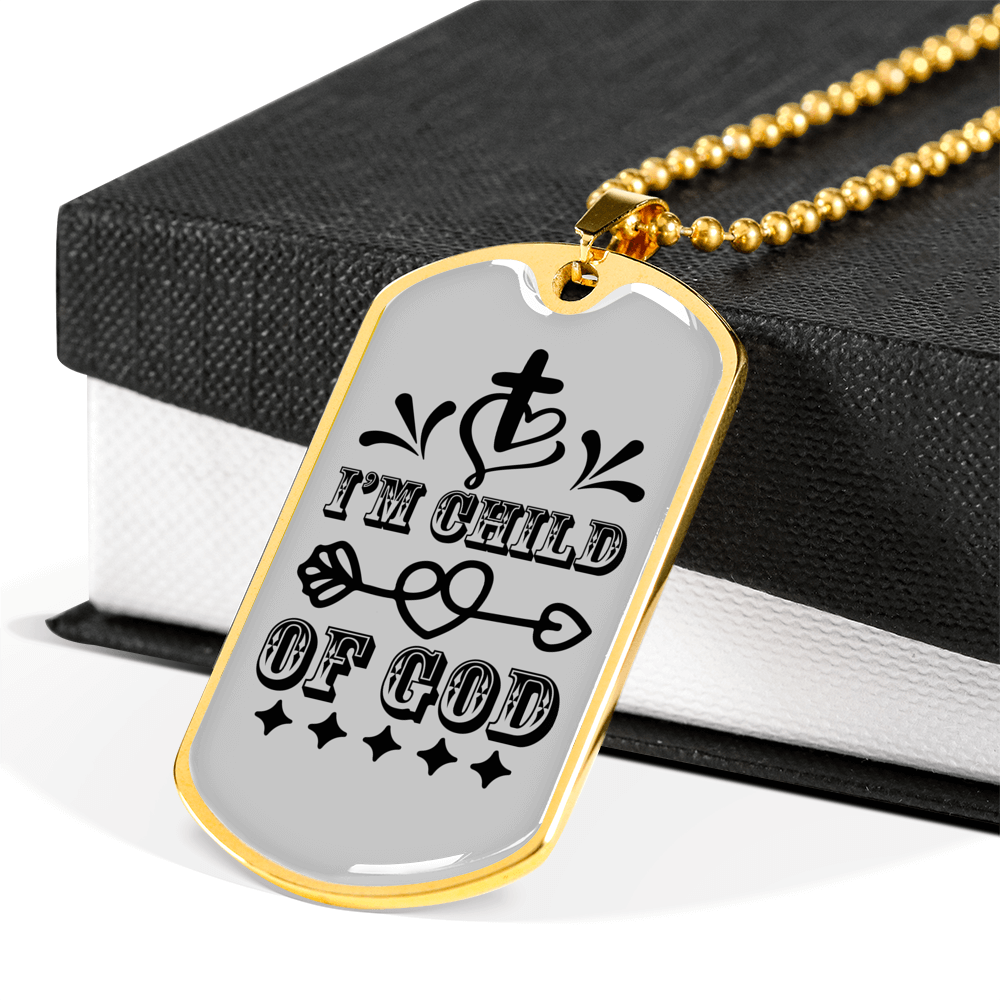 Child Of God Cross Necklace Stainless Steel or 18k Gold Dog Tag 24" Chain-Express Your Love Gifts
