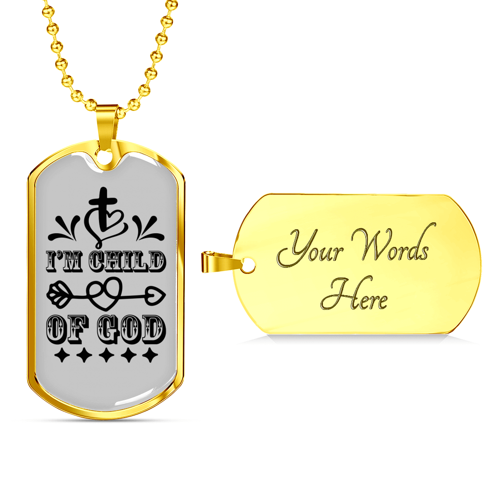 Child Of God Cross Necklace Stainless Steel or 18k Gold Dog Tag 24" Chain-Express Your Love Gifts