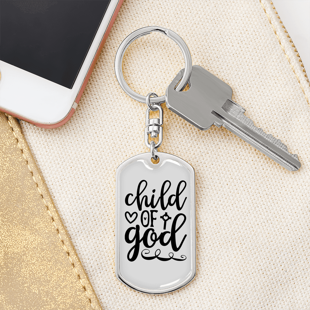 Child Of God Keychain Stainless Steel or 18k Gold Dog Tag Keyring-Express Your Love Gifts