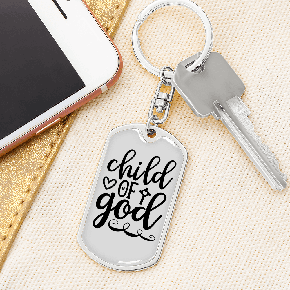 Child Of God Keychain Stainless Steel or 18k Gold Dog Tag Keyring-Express Your Love Gifts