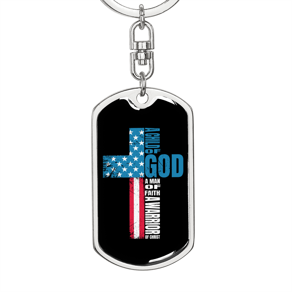 Child Of God Warrior Christian Keychain Stainless Steel or 18k Gold Dog Tag Keyring-Express Your Love Gifts
