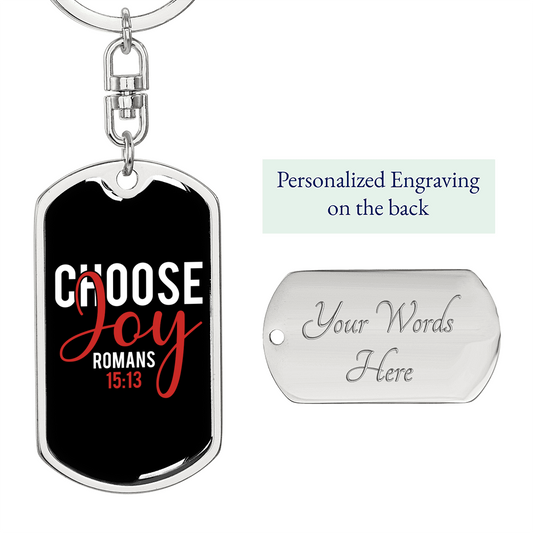 Choose Joy Romans Christian Keychain Stainless Steel or 18k Gold Dog Tag Keyring-Express Your Love Gifts