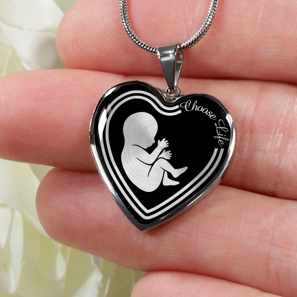 Choose Life Prolife Necklace Stainless Steel or 18k Gold Heart Pendant 18-22"-Express Your Love Gifts