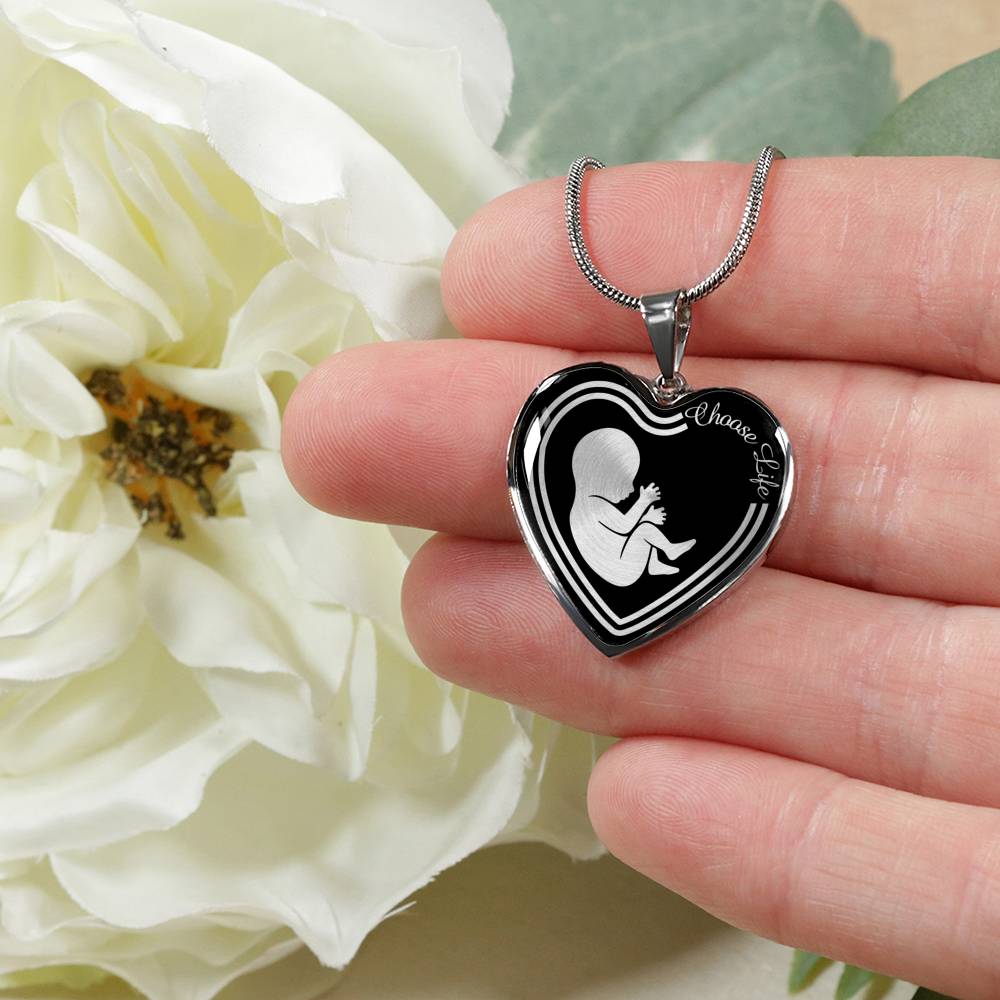 Choose Life Prolife Necklace Stainless Steel or 18k Gold Heart Pendant 18-22"-Express Your Love Gifts
