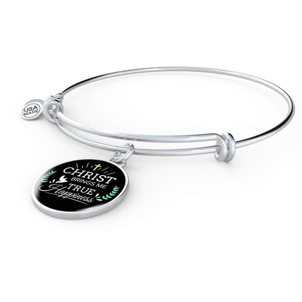 Christ Brings Me True Happiness Stainless Steel or 18k Gold Circle Bangle Bracelet - Express Your Love Gifts