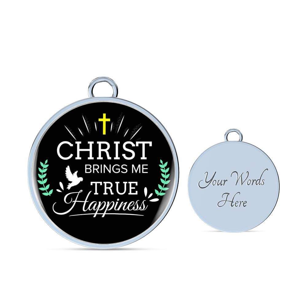 Christ Brings Me True Happiness Stainless Steel or 18k Gold Circle Bangle Bracelet - Express Your Love Gifts
