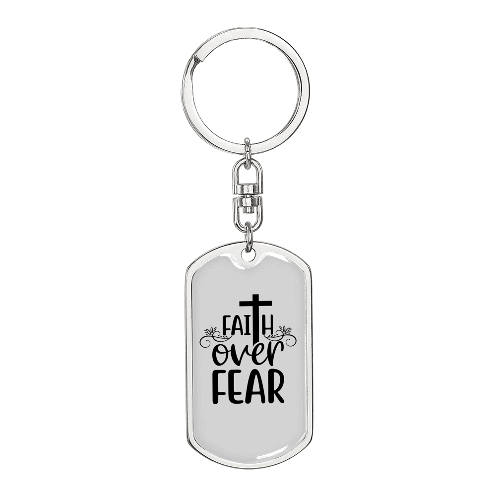Christ Faith Over Fear Christian Keychain Stainless Steel or 18k Gold Dog Tag Keyring-Express Your Love Gifts